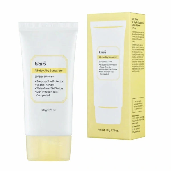 Dear, Klairs All-day Airy Sunscreen SPF50+ PA++++ Лёгкий солнцезащитный крем